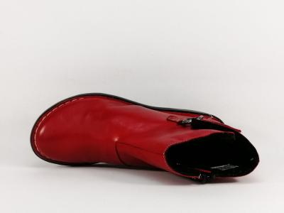 Bottine femme rouge confortable cuir souple MORAN'S gringe plate avec zip