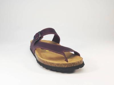 Tong en cuir prune semelle bio ARTPELLE 1636 pour femme