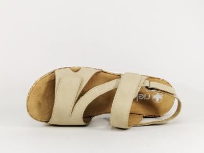 Sandale beige femme confortable tendance RIEKER V2366 semelle anti stress et velcro