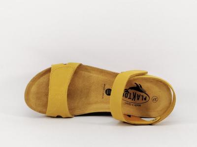 Sandale compensée cuir jaune femme à velcro PLAKTON so tabarca