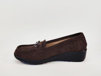 Mocassin compensé femme marron chocolat confortable semelle cuir SWEET'R decalant pas cher