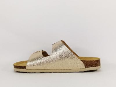 Mule femme cuir or chic grand confort PLAKTON beta platino - Fabrication Espagne