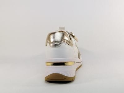 Basket femme pied large et sensible largeur H cuir blanc or CAPRICE 23300 chic confort