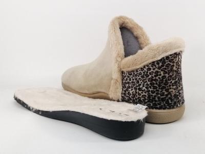 Chaussons femme confort de qualité montants et chauds ZEL'S 9382 velours beige leopard