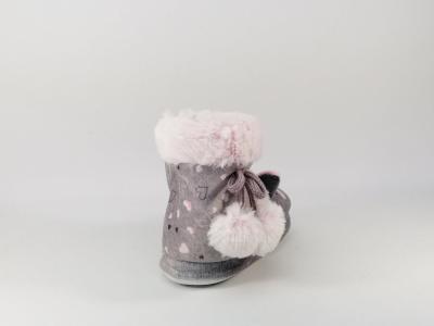 Chaussons mignons pour fille, bottillons LAMA gris/rose à velcro