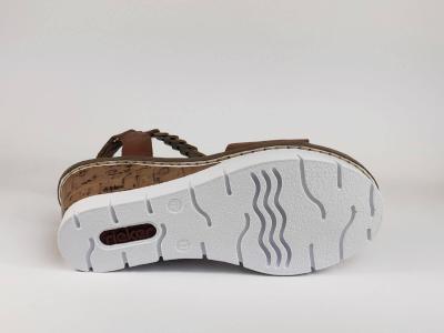 Sandale camel à talon compensé RIEKER V55H4 pour femme