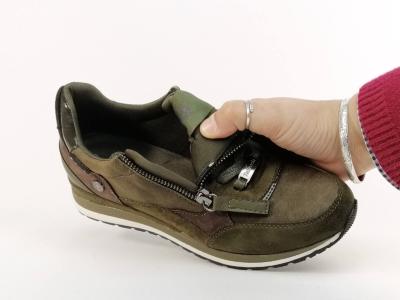 Basket femme kaki tendance et confortable chic en destockage REFRESH 170133 vegan zip et lacets