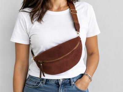 Sac banane femme pas cher velours marron chocolat tendance MARO S12-16