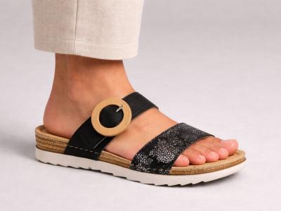 Mule noire femme chic confortable semelle cuir à pas cher MORAN'S agate