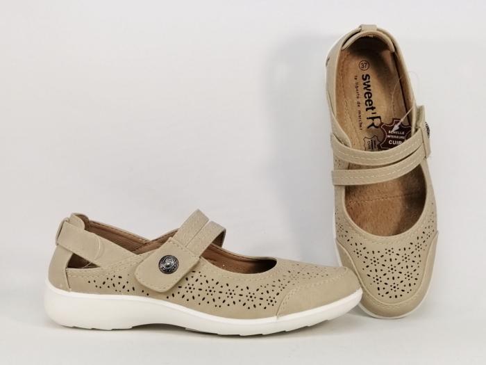 Babies beige femme confortable velcro et semelle en cuir SWEET'R myrthio ajourée