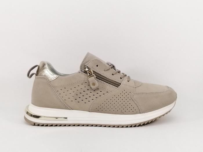 Basket chic cuir très souple taupe femme zip et lacets SWEET'R Mayone
