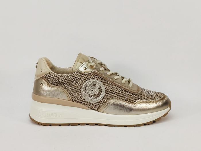 Baskets femme compensées sans lacets cuir raphia or destockage CARMELA 162357 confort