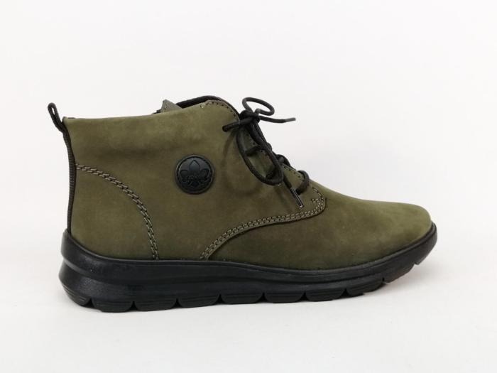 Bottine femme pieds larges souple et confortable RIEKER Z0022 cuir vert
