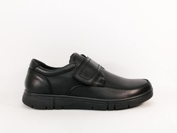 Chaussure homme pieds larges grand confort cuir noir à scratch destockage IMAC ARA 454125