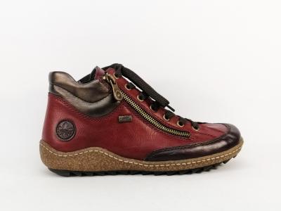 Chaussure montante femme confortable et souple RIEKER L7500 rouge double zip et lacets