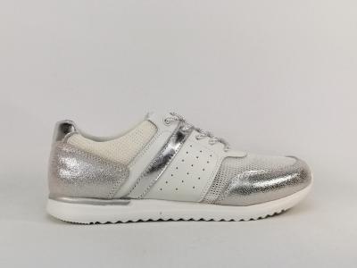 Chaussure MORAN'S femme basket souple confortable wichy en destockage cuir blanc argent à pas cher