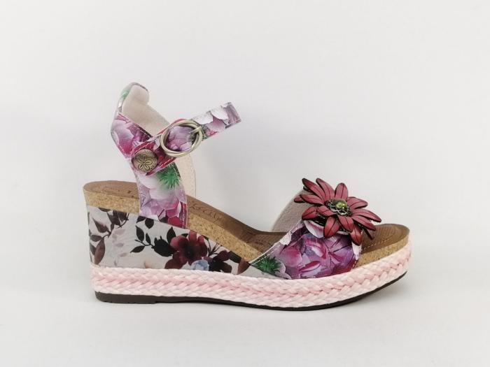 Sandale femme compensée originale chic confortable cuir fleurs LAURA VITA facyo 75