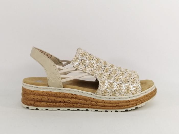 Sandale femme pied large chic semelle confortable RIEKER 62741 beige à élastiques