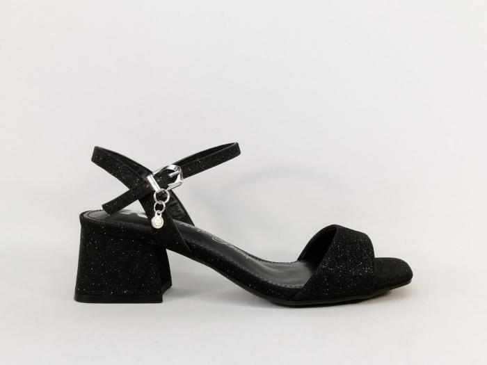 Sandale noire paillettes femme chic à talon carré destockage XTi 142346 tendance pas cher