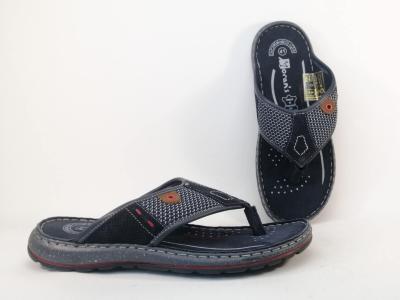 Tong homme confortable cuir marine destockage MORAN'S tapli  pas cher