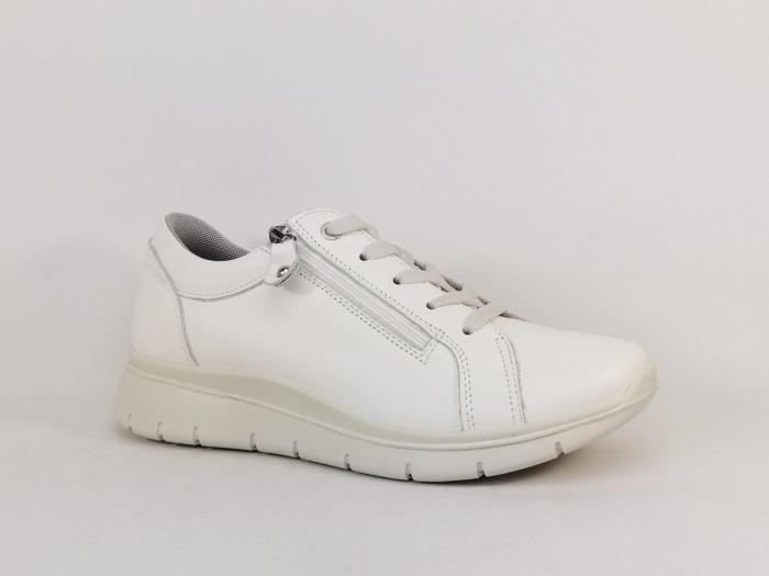 Basket blanche femme cuir souple confortable chic fermeture éclair et lacets destockage IMAC 756277