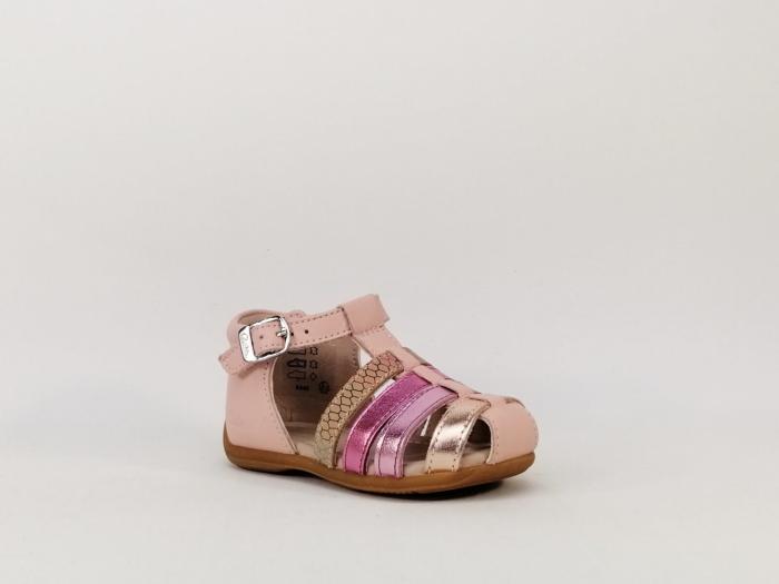 Chaussure d'été cuir rose pour fille bébé destockage ASTER Ofilie
