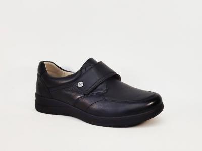 Chaussures femme pieds larges à scratch cuir noir largeur K confortable CAPRICE 24756
