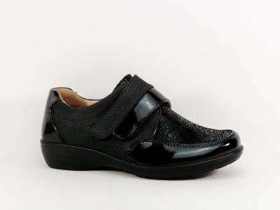 Chaussure femme pieds sensibles confortable à velcro semelle cuir SWEET'R damila noir à pas cher