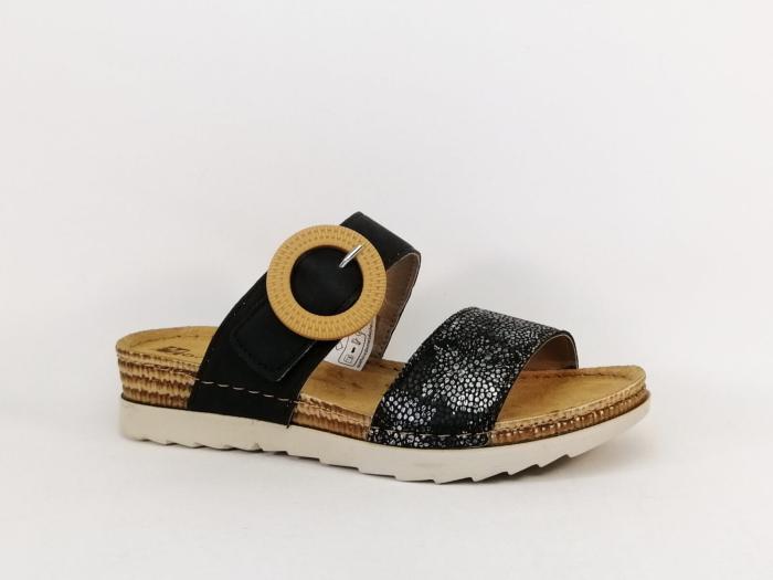 Mule noire femme chic confortable semelle cuir à pas cher MORAN'S agate