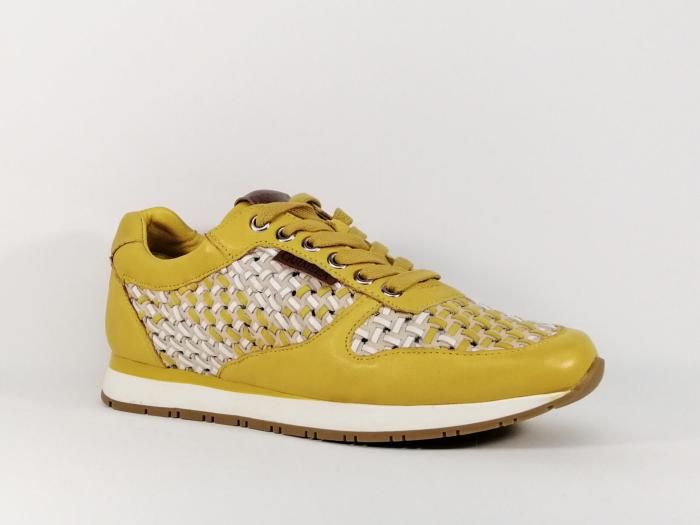 Sneakers cuir jaune tendance femme destockage CARMELA 67279