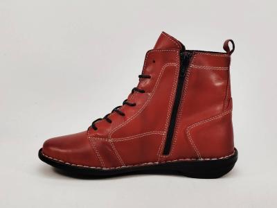 Bottine femme cuir rouge souple confortable MORAN'S gramis plate avec zip et lacets