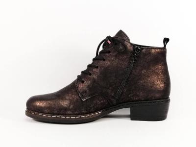 Bottine femme chic confortable et originale noire bronze RIEKER Y0830 à talon tendance