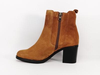 Bottine chelsea cuir nubuck camel à talon destockage JORDANA 15 femme fabrication Espagne