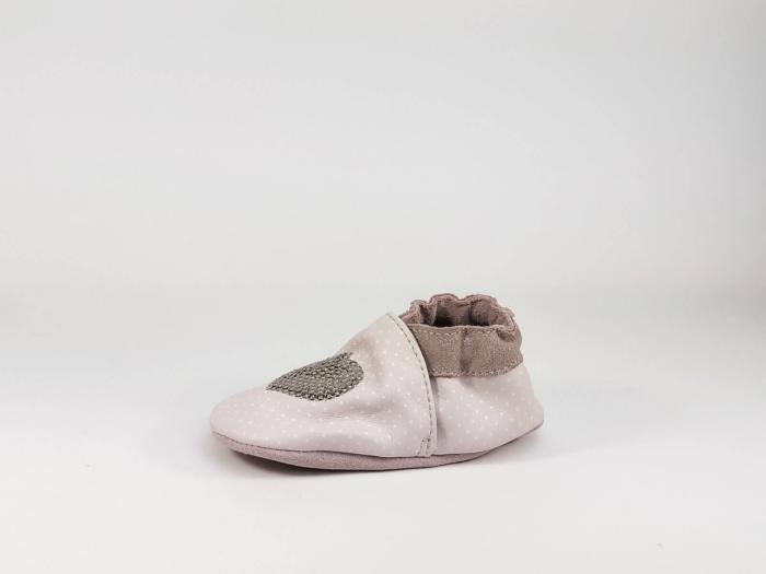 chausson cuir bébé rose et chocolat