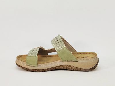 Mules femme confortable vertes semelle cuir à scratch MORAN'S dupaly