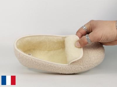 Charentaise femme made in France semelle feutre confort fourrée laine BOSSI charente blanc cassé