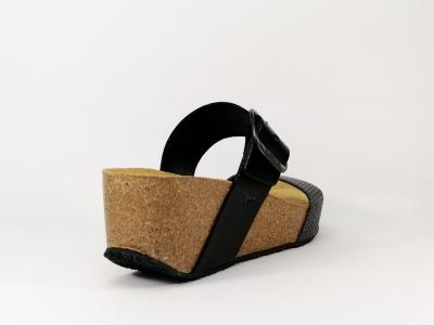 Mule compensée femme en cuir noir semelle bio PLAKTON so rock