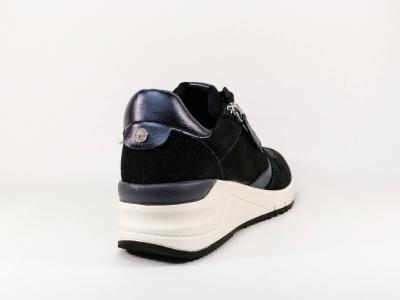 Sneakers femme compensée en cuir bleu marine destockage TAMARIS 23702