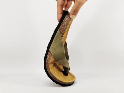 Tong homme cuir vert souple semelle confortable à mémoire de forme PLAKTON brandy pistacho