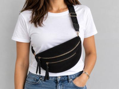 Sac banane femme pas cher velours côtelé noir chic tendance MARO S12-9
