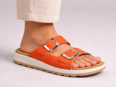 Mule femme confort orange originale semelle cuir MORAN'S pamie à pas cher