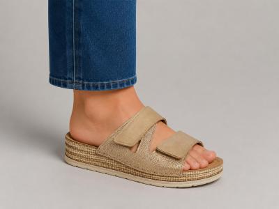 Mules femme talon compensé chic semelle cuir confortable à scratch MORAN'S dexin à pas cher 